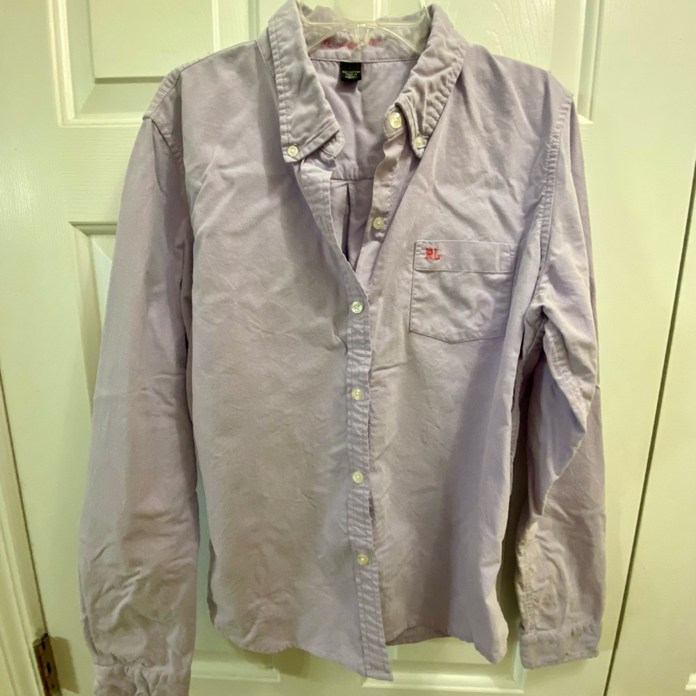 Ralph Lauren womans  lavender Button-Down Shirt, hot pink RL logo on pocket